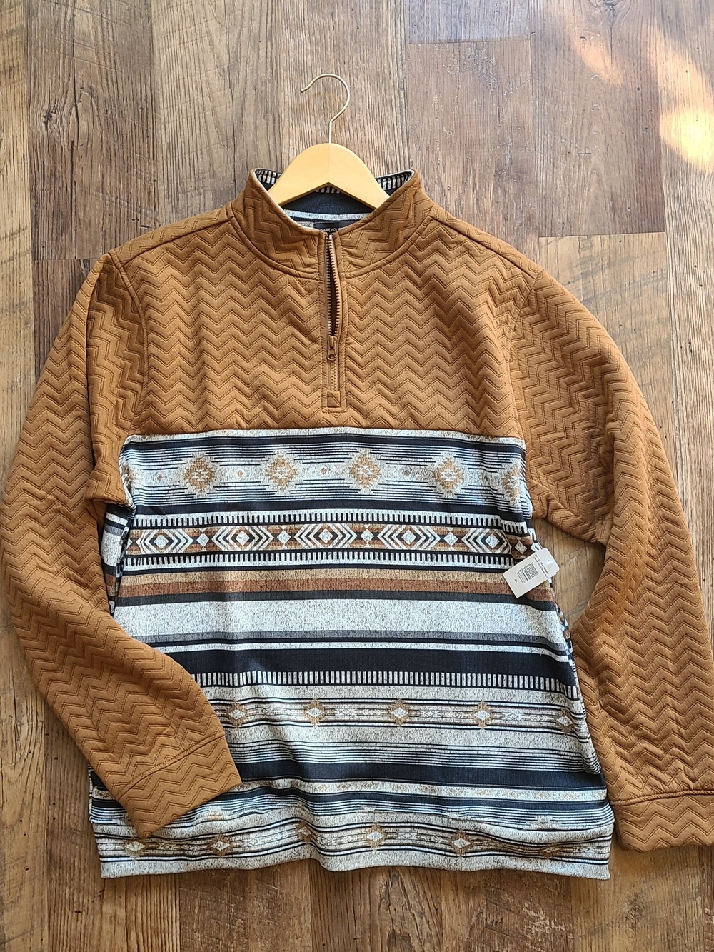 NWT Men's Quarter-Zip Patterned Pullover Sweater - Camel Stripe